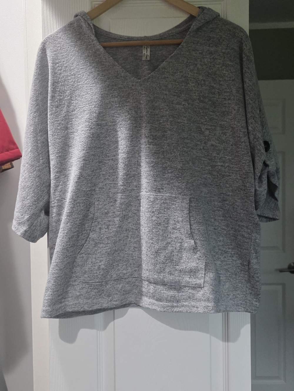 PerSeption Concept Heather Gray V-Neck Hooded Pullover